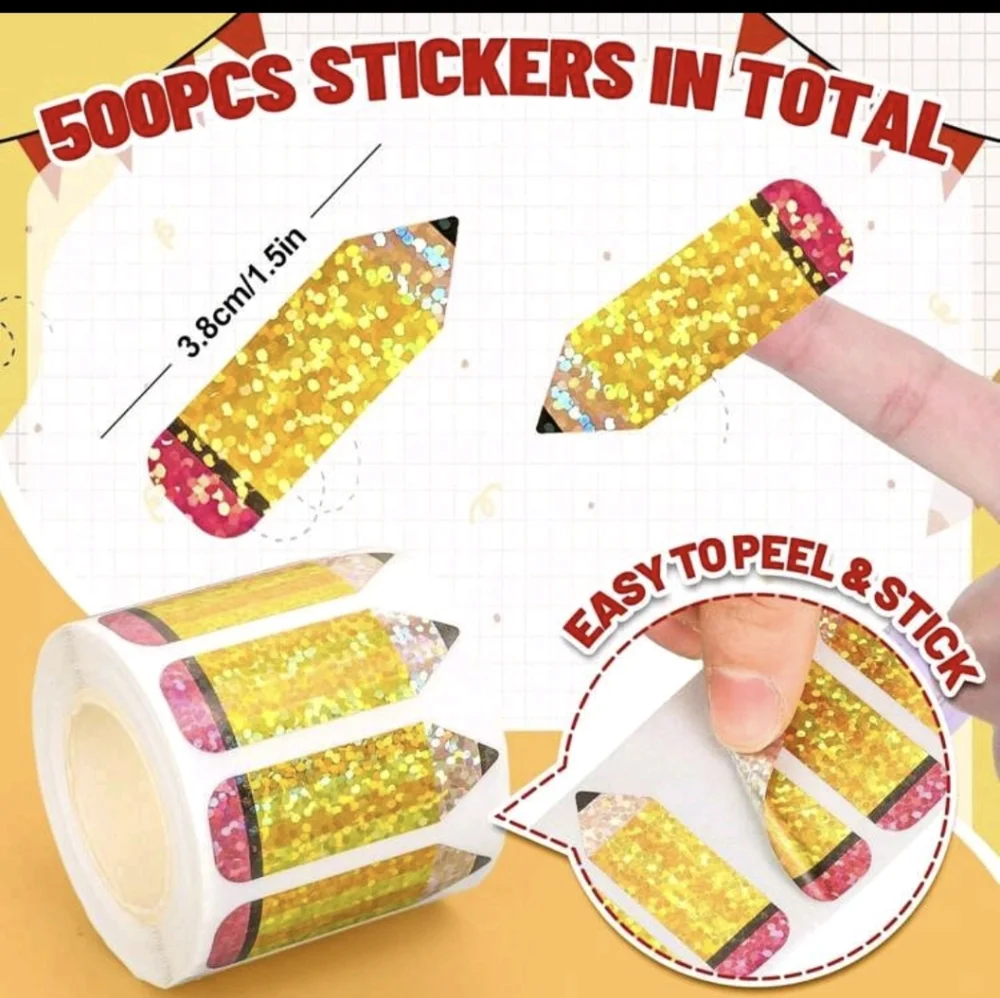 Pencil Stickers Holographic Roll Of 500